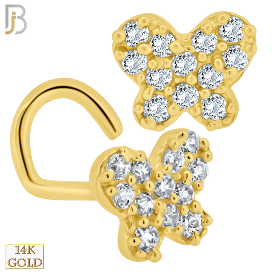 14-NR47C - 14k Yellow Gold Butterfly Shape with CZ  Screw Nose Ring image 0