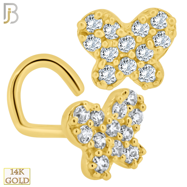 14-NR47C - 14k Yellow Gold Butterfly Shape with CZ  Screw Nose Ring image 0