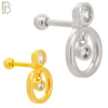 TB35 - 316L Stainless Steel and Brass Dangling Round Zircon in Hollow Ring Design Tragus Barbell Cartilage Piercing Screw Ball (PACK OF 6) image 0