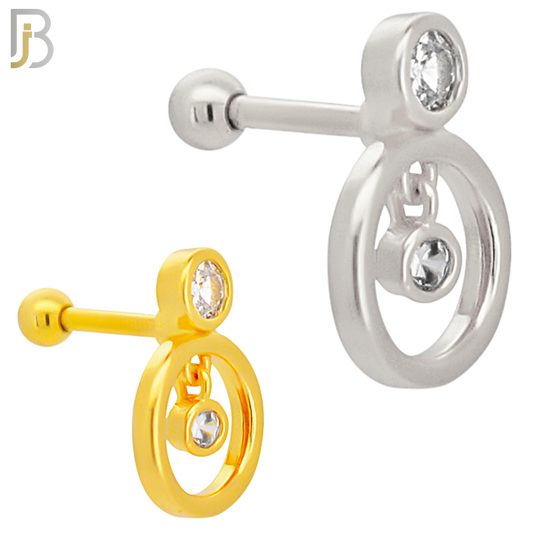TB35 - 316L Stainless Steel and Brass Dangling Round Zircon in Hollow Ring Design Tragus Barbell Cartilage Piercing Screw Ball (PACK OF 6) image 0