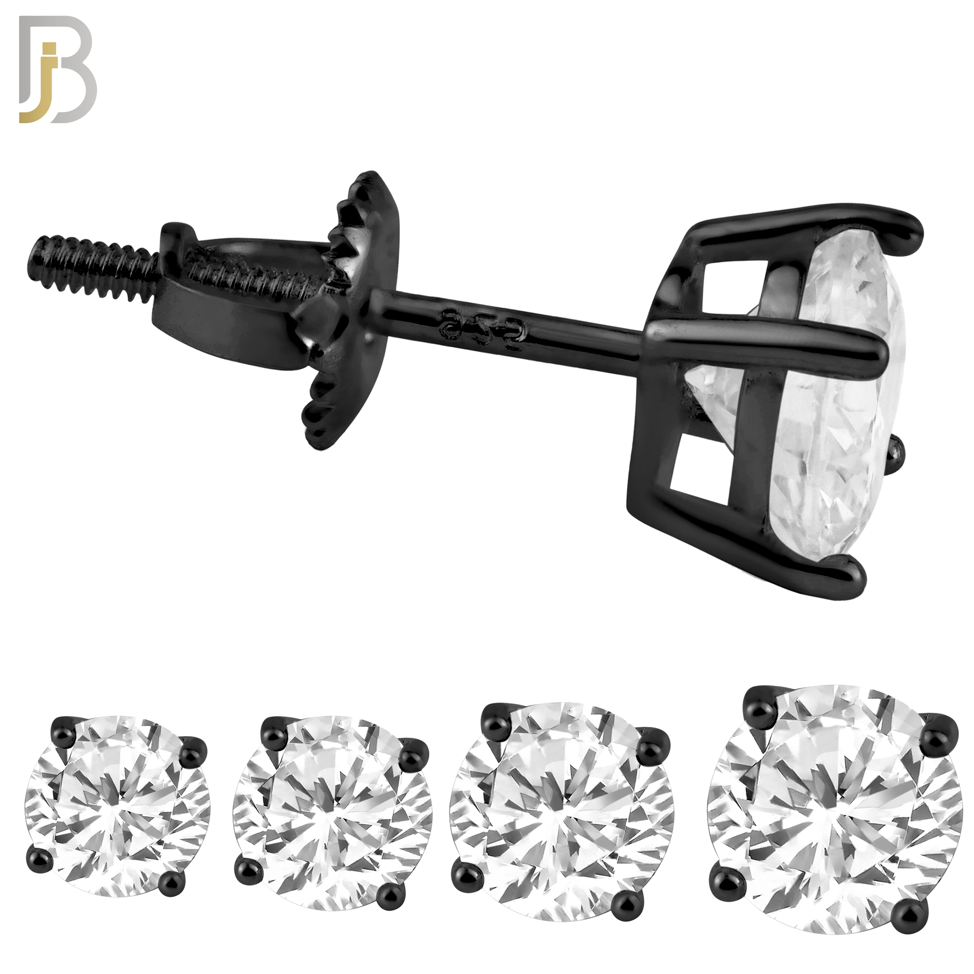 925-PK-ES79-KC - 925 Sterling Silver Black Plated Screw Back Stud Earring with Round Clear Zircon in Prong Setting - Pack of 60 image 1