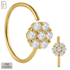 925-CT32 - 925 Sterling Silver Rounded Flower Design Nose Hoops 22g Thick 8mm wide (PACK OF 6) image 1