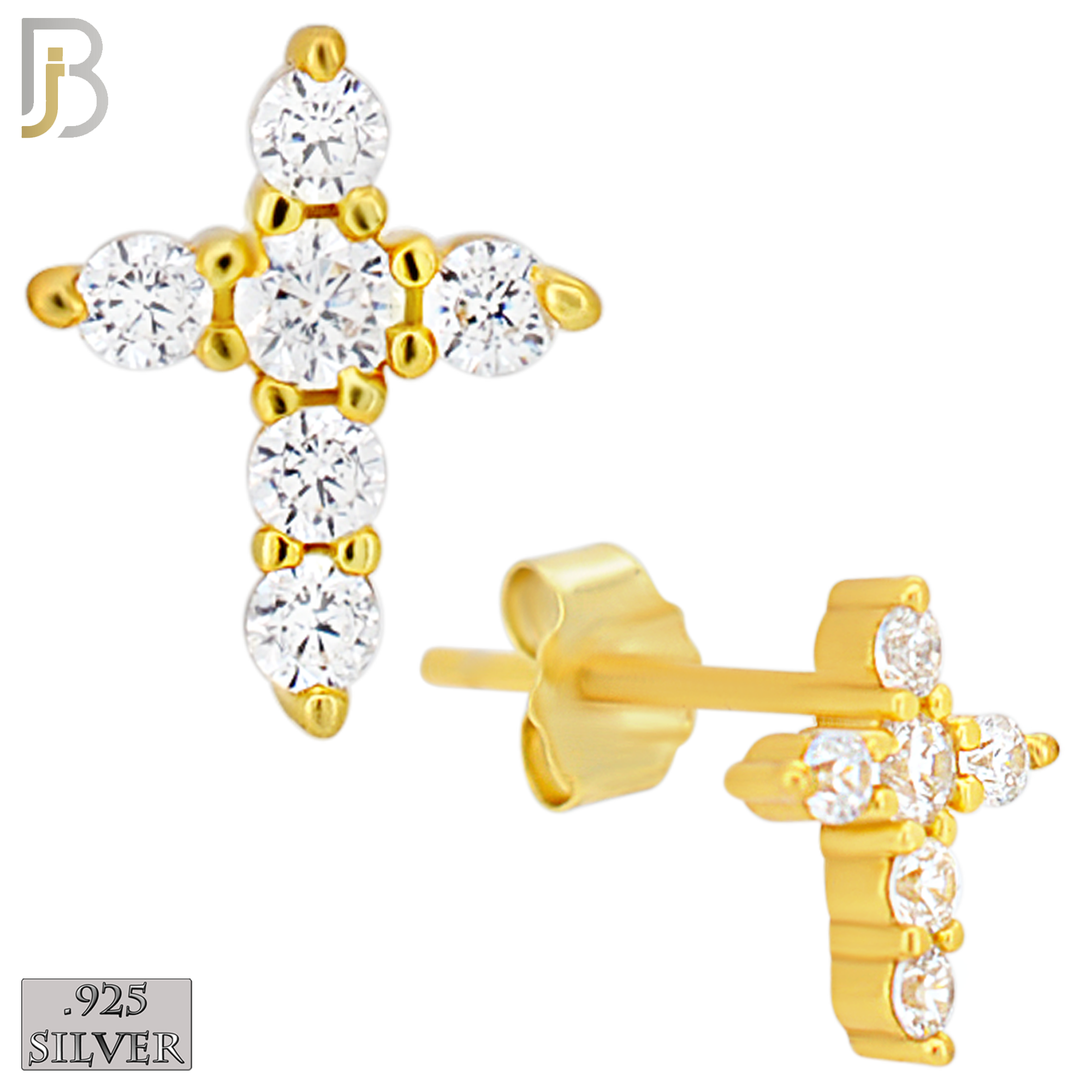 925-ES438 - 925 Sterling Silver Cross with Multi Zircon Push Back Stud Earring image 1