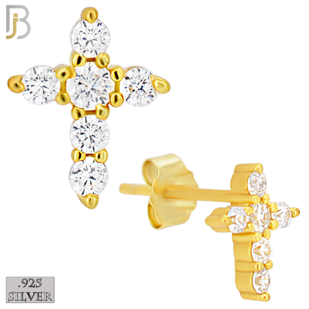 925-ES438 - 925 Sterling Silver Cross with Multi Zircon Push Back Stud Earring image 1