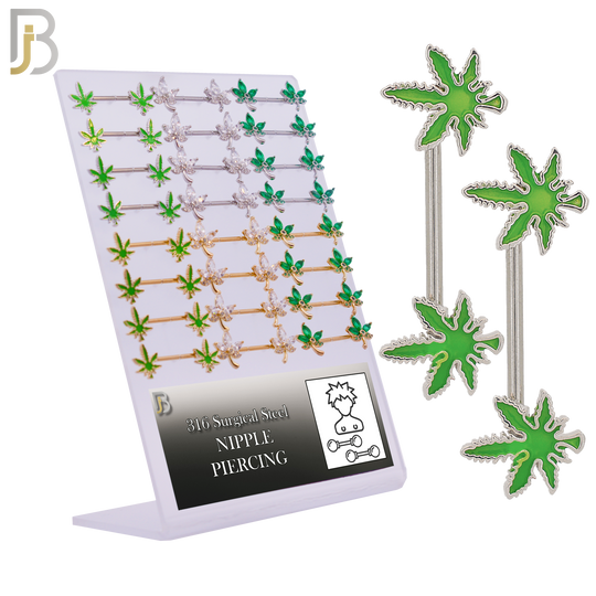 PK-NPLF01 - 316L Surgical Steel Different Marijuana Design Nipple Rings Pack of 12 Pairs image 0
