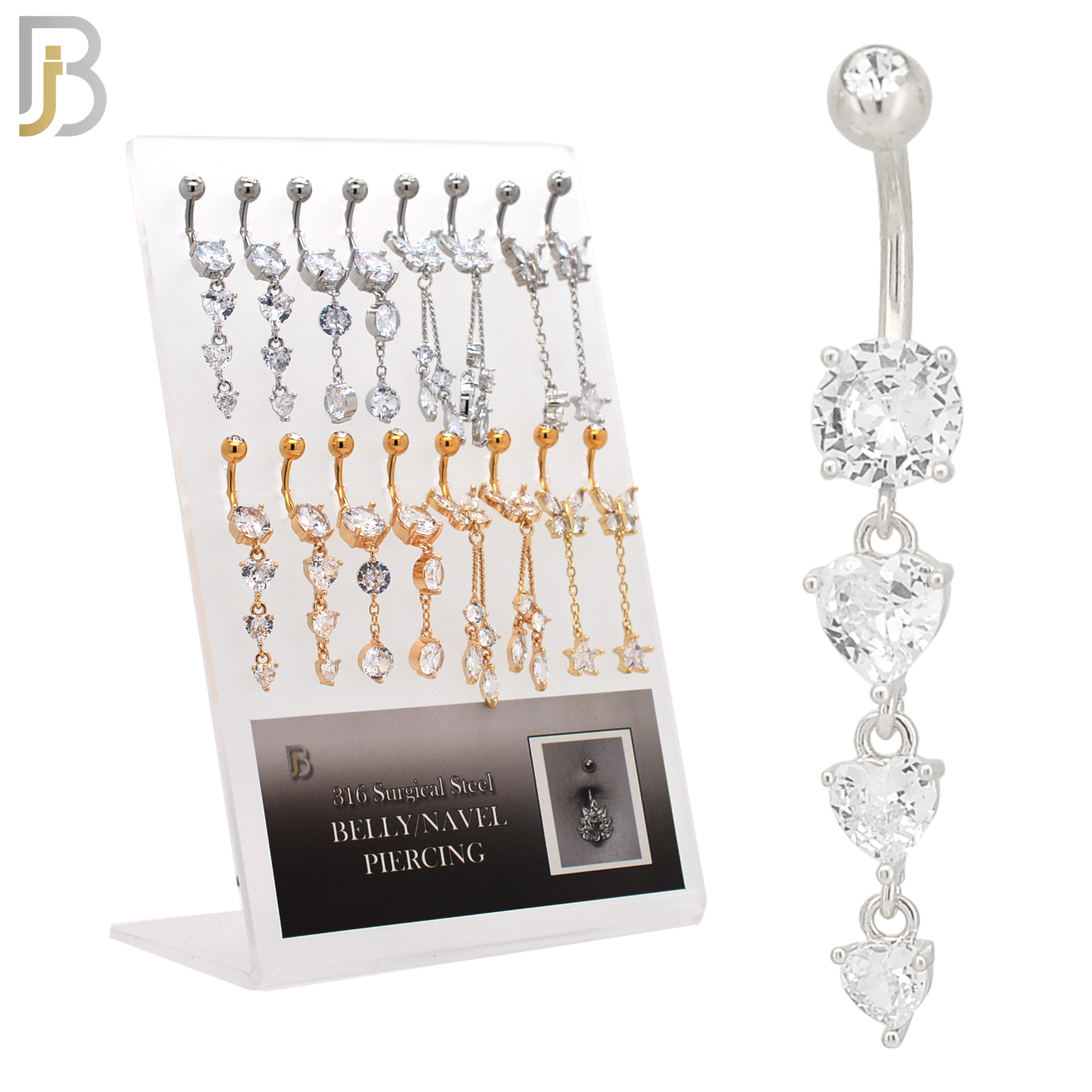 PK-N001 - 316L Surgical Steel Different Designs Dangle Belly Rings - Pack of 16 image 0