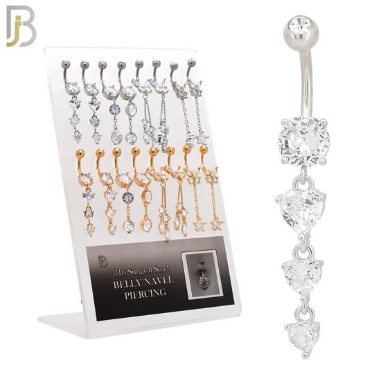 PK-N001 - 316L Surgical Steel Different Designs Dangle Belly Rings - Pack of 16 image 0