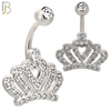 NB116 - 316L Surgical Steel CZ studded Crown Belly Ring image 1