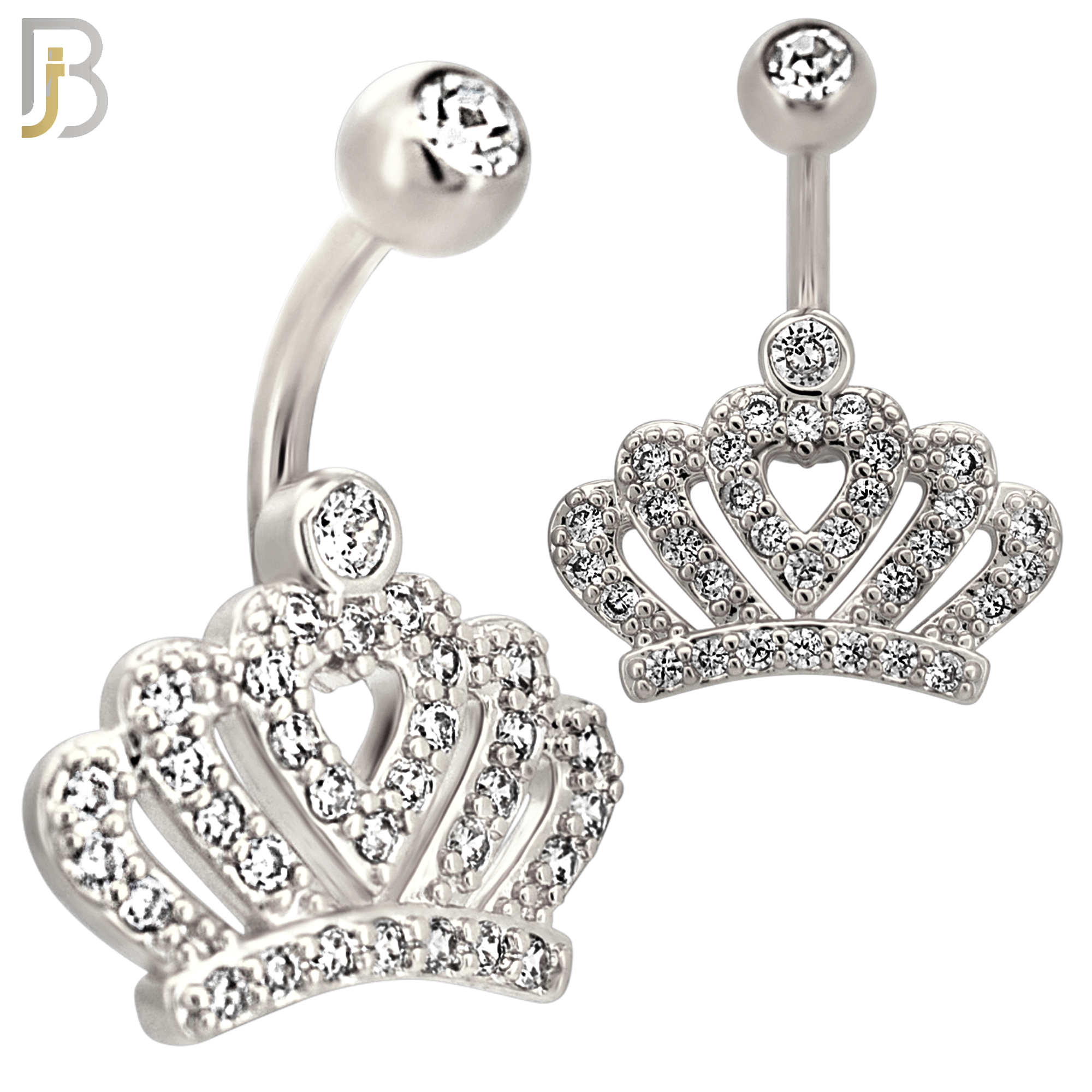 NB116 - 316L Surgical Steel CZ studded Crown Belly Ring image 1