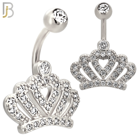 NB116 - 316L Surgical Steel CZ studded Crown Belly Ring image 1