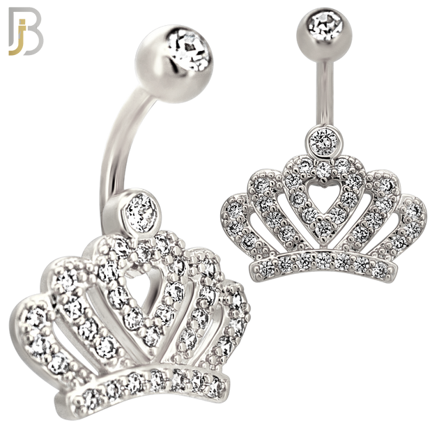 NB116 - 316L Surgical Steel CZ studded Crown Belly Ring image 1