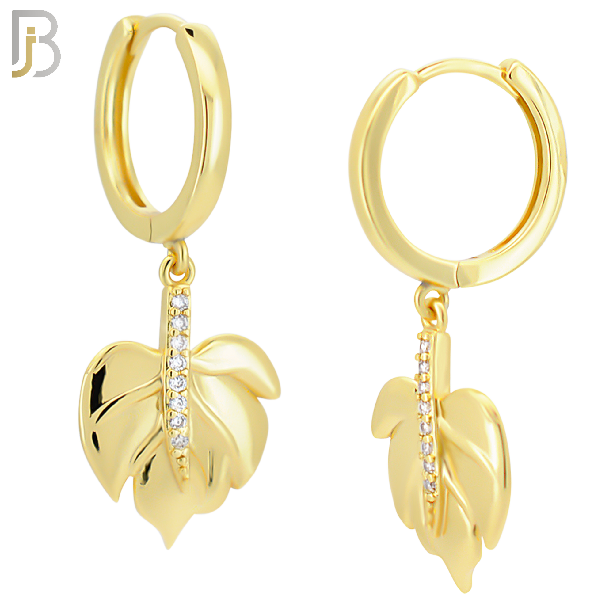 ES98 - 316L Stainless Steel Dangling Leaf with  Zircon Design Huggies Clip On image 2