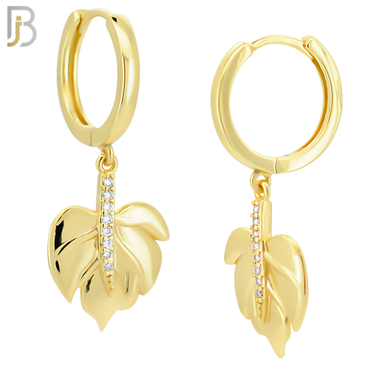 ES98 - 316L Stainless Steel Dangling Leaf with  Zircon Design Huggies Clip On image 2