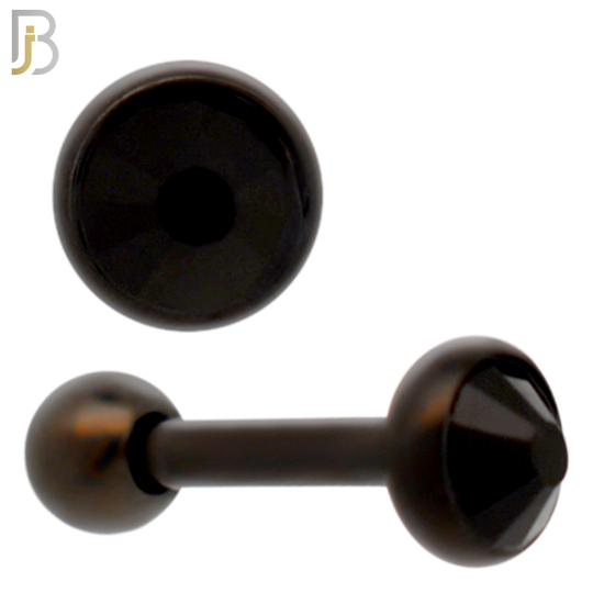 TB118KK -  Black Plated Black Color CZ 316L Stainless Steel Bezel Tragus/Cartilage Barbell (PACK OF 6) image 2