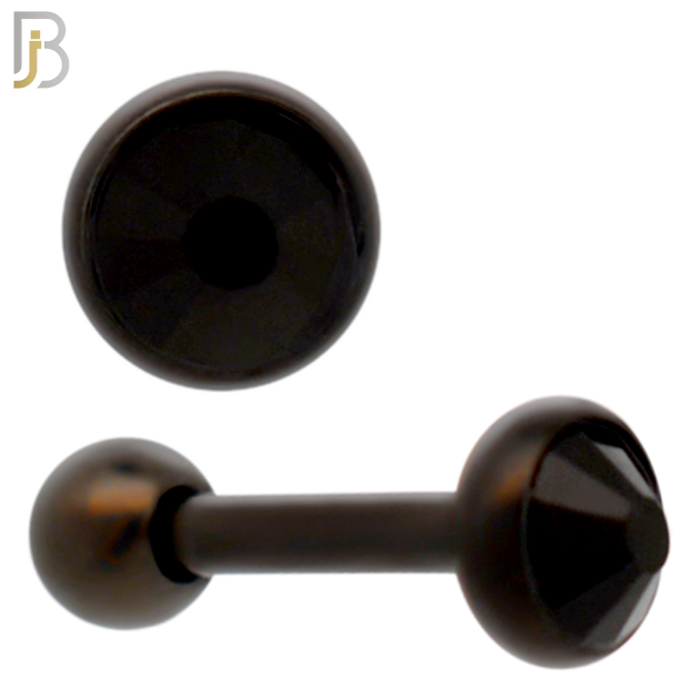 TB118KK -  Black Plated Black Color CZ 316L Stainless Steel Bezel Tragus/Cartilage Barbell (PACK OF 6) image 2