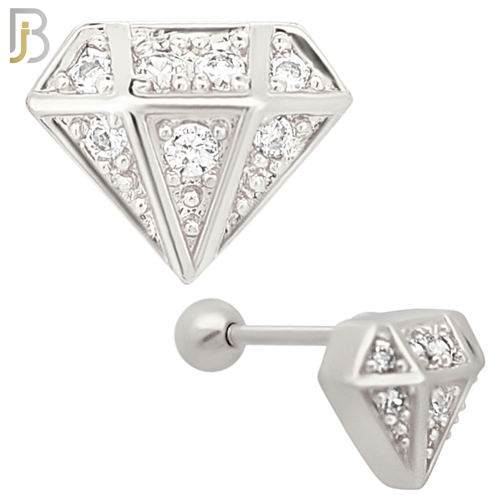 TB86 - 316L Stainless Steel Diamond Shaped with CZ Tragus/Cartilage Barbell (PACK OF 6) image 1
