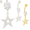 N019 - 316L Stainless Steel Dangling Oblique Hollow Star with Multi CZ Belly Ring image 0