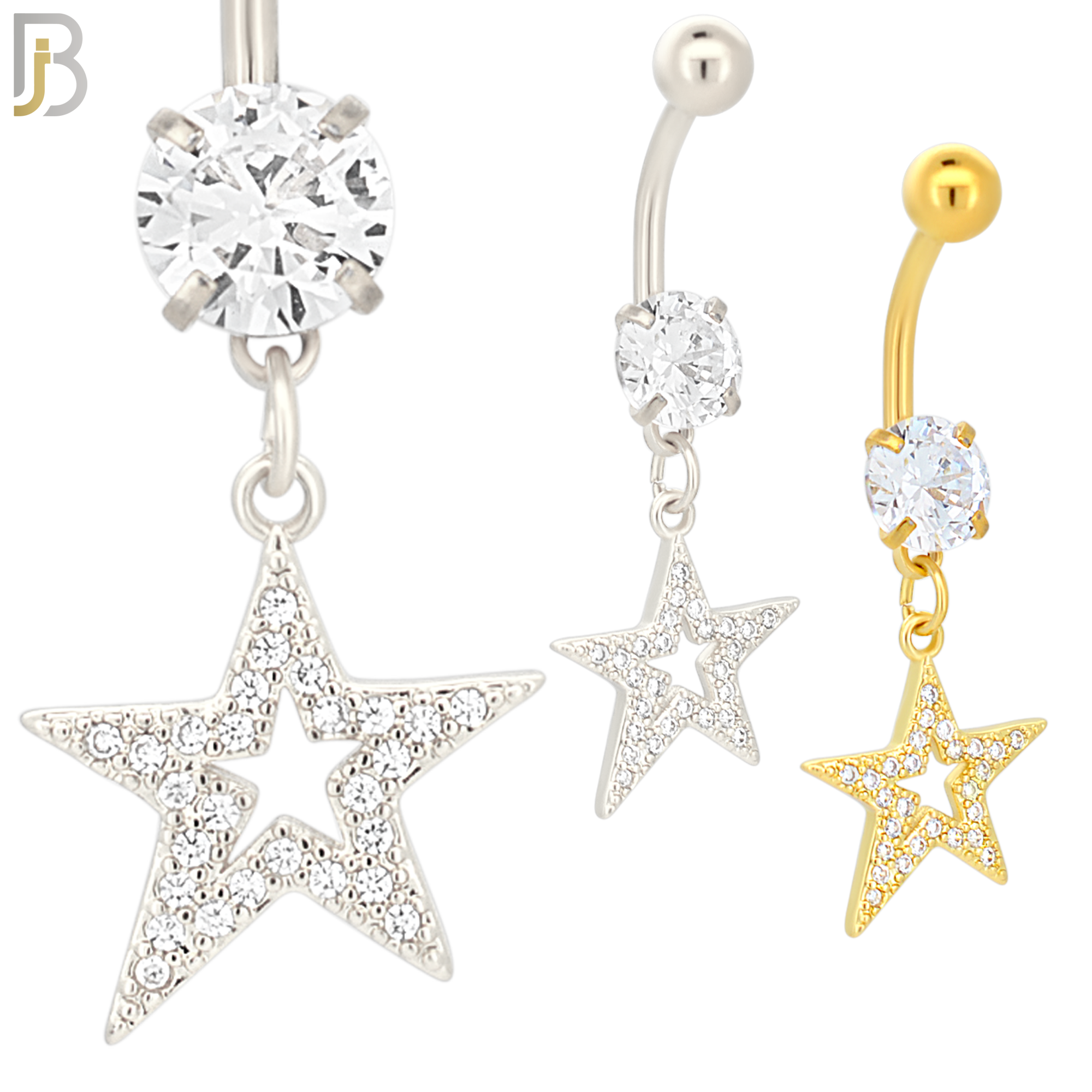 N019 - 316L Stainless Steel Dangling Oblique Hollow Star with Multi CZ Belly Ring image 0