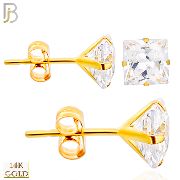14-ES08SYC - 14K Yellow Gold Earring Stud Push Back Stamping Prong Setting with Square Clear Zircon image 0
