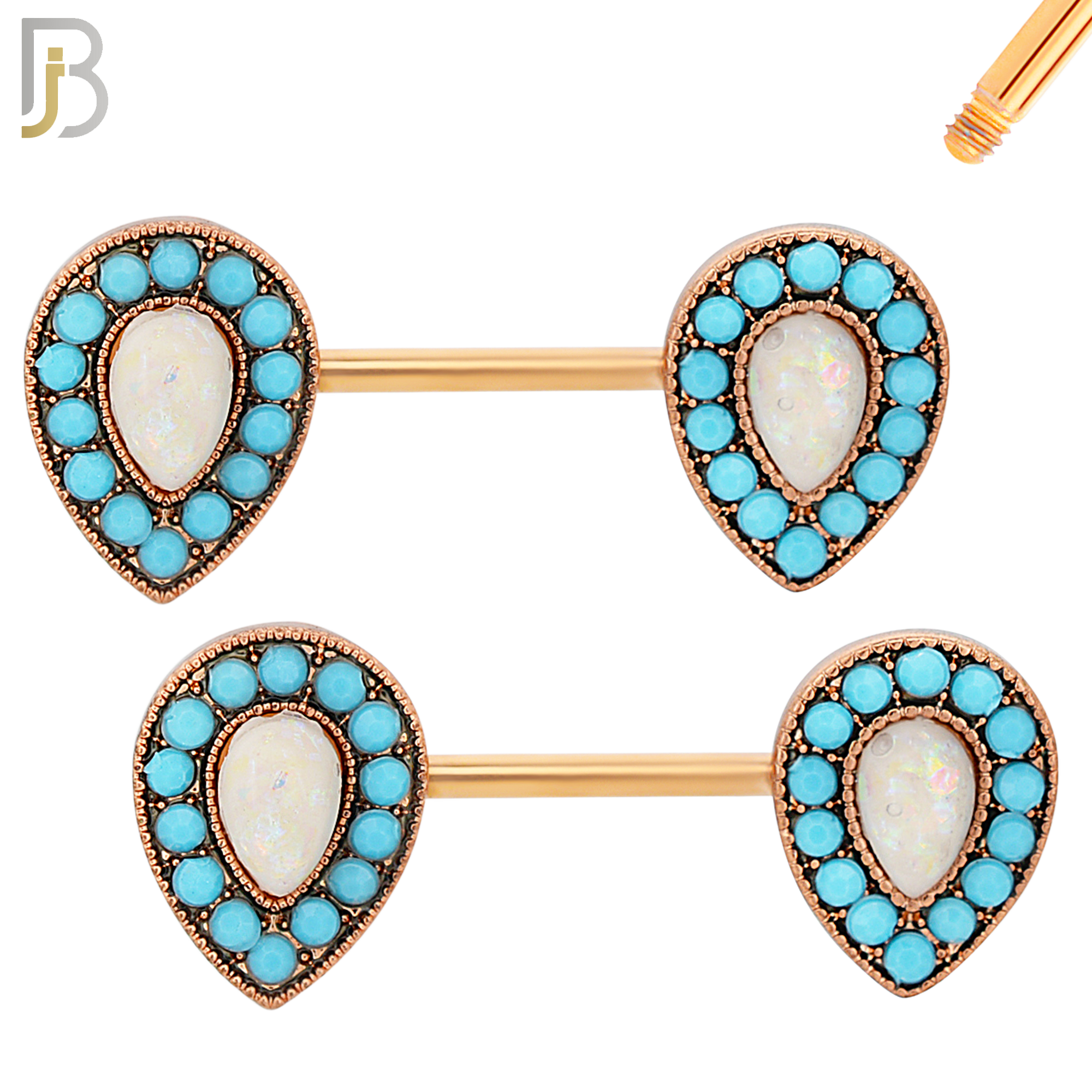NP10 - 316L Surgical Steel Screw Teardrop Opal with Stone Nipple Ring Piercing image 2