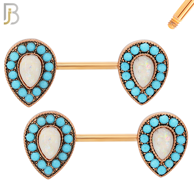 NP10 - 316L Surgical Steel Screw Teardrop Opal with Stone Nipple Ring Piercing image 2