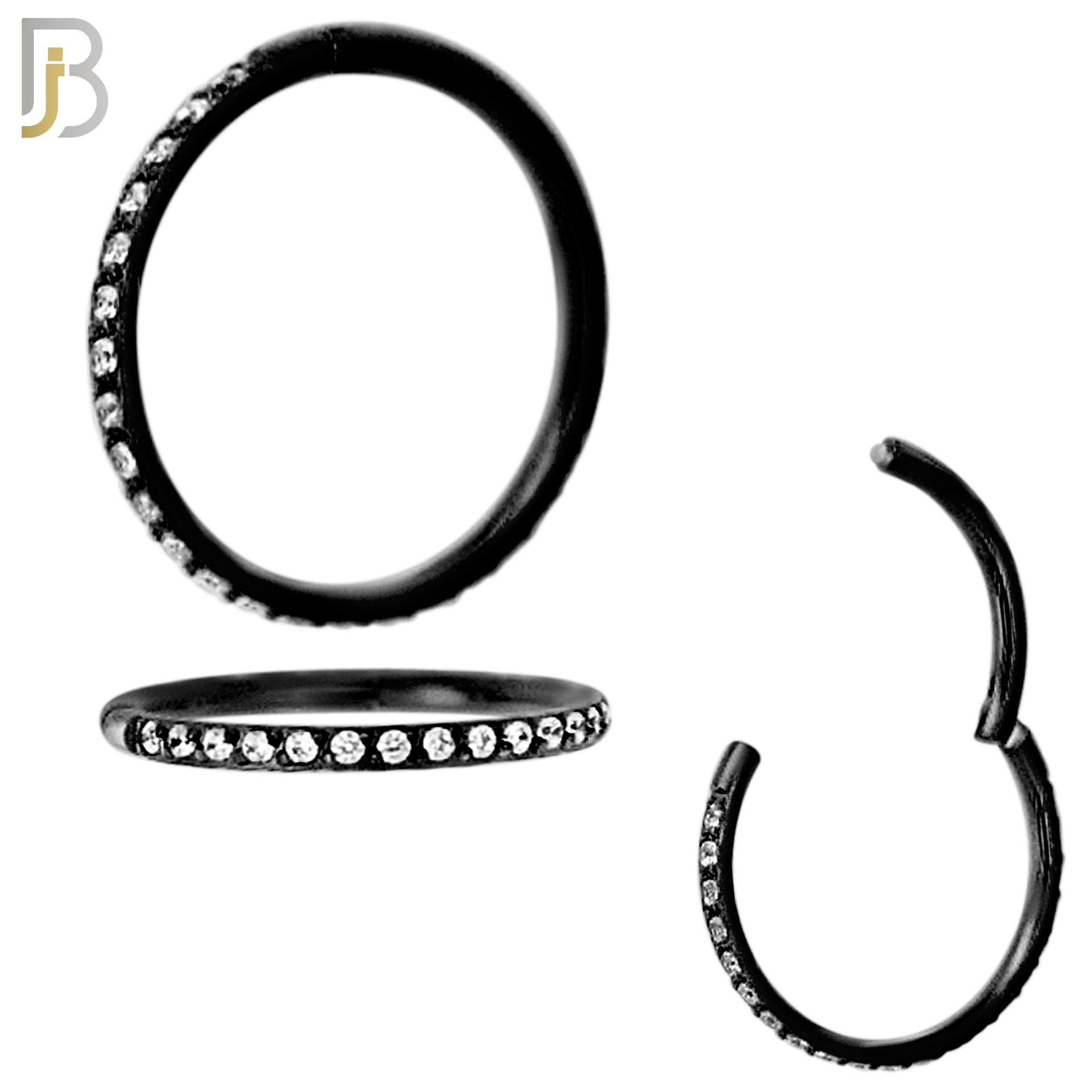 CT94K - 316 Stainless Steel Black Plated Hinged Hoop with Multi CZ Gems Nose Rings (PACK OF 6) image 2