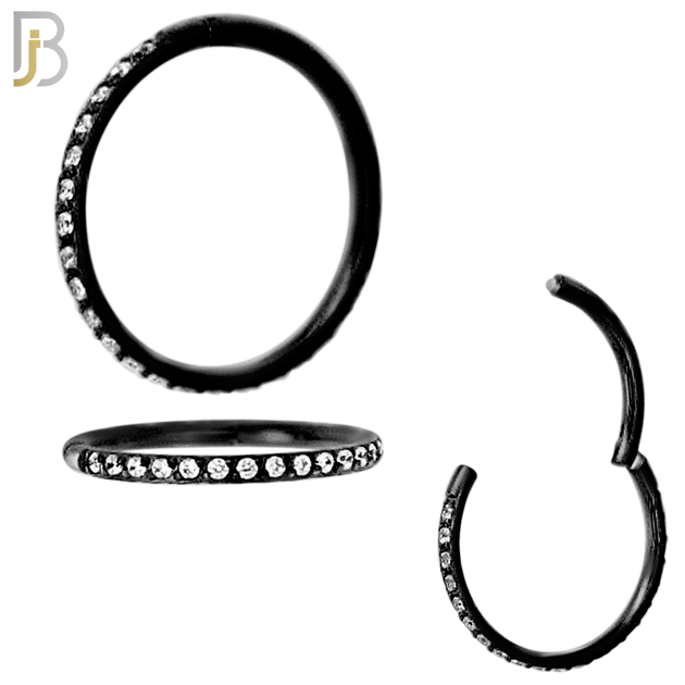 CT94K - 316 Stainless Steel Black Plated Hinged Hoop with Multi CZ Gems Nose Rings (PACK OF 6) image 2