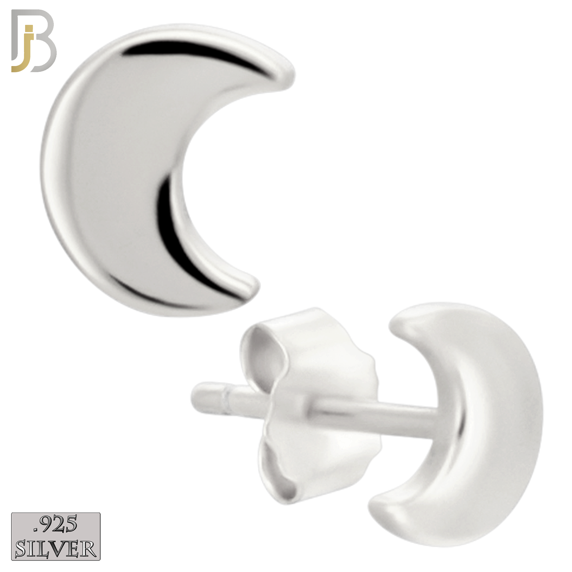 925-ES511 - 925 Sterling Silver Moon Design Earrings (Butterfly Backing) - Rhodium Plated image