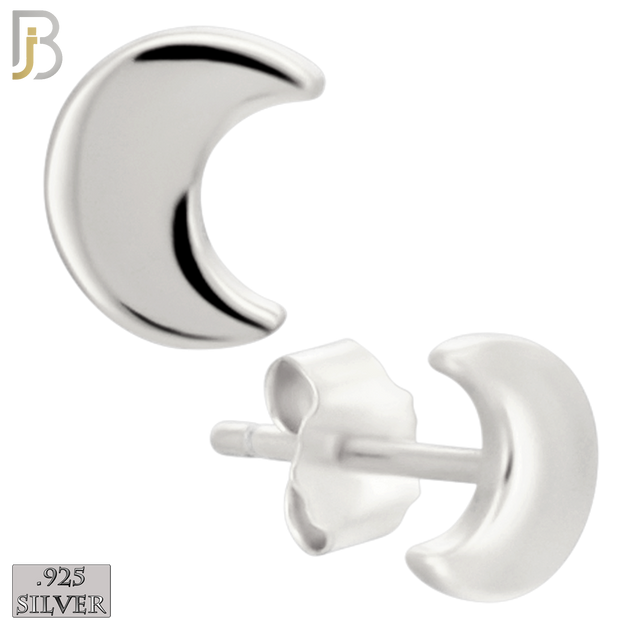 925-ES511 - 925 Sterling Silver Moon Design Earrings (Butterfly Backing) - Rhodium Plated image