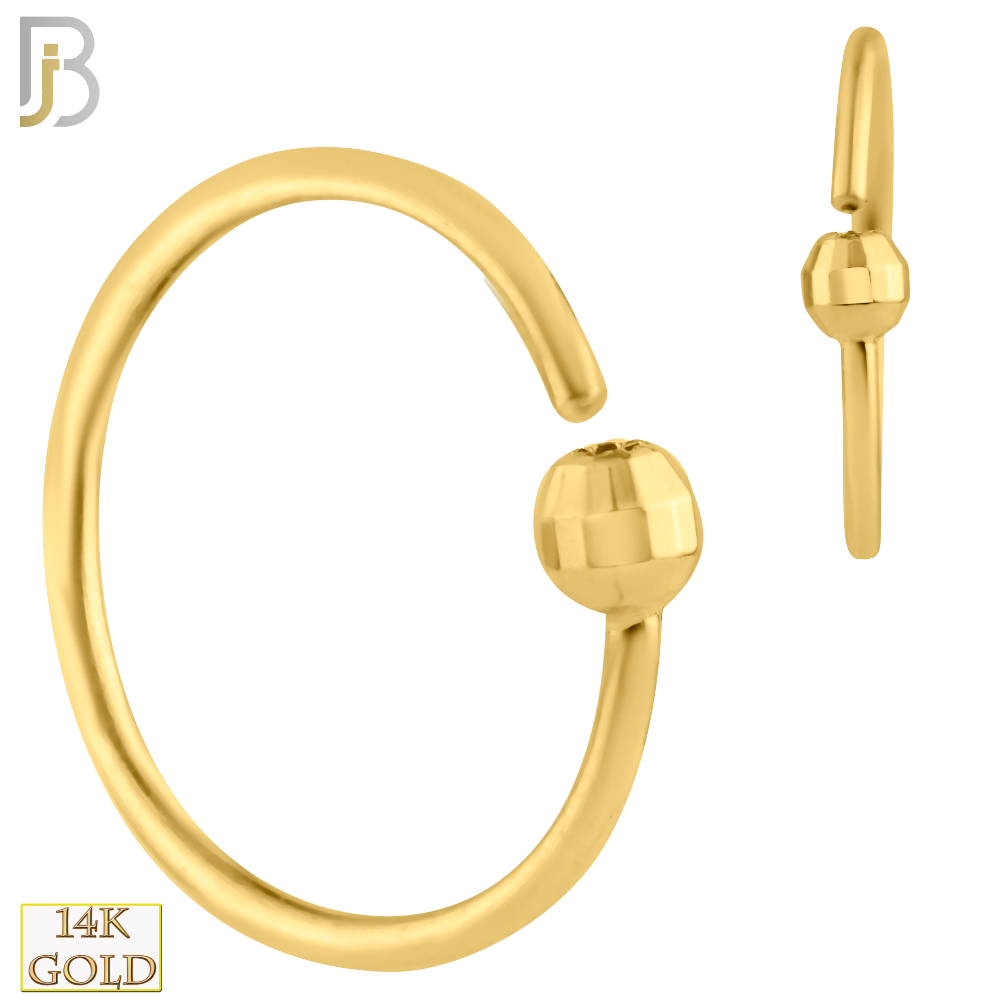 14-CT01 - 20g Thickness - 14k Solid Gold Fixed Disco Ball Bead Hoops Piercing Twist to Open image