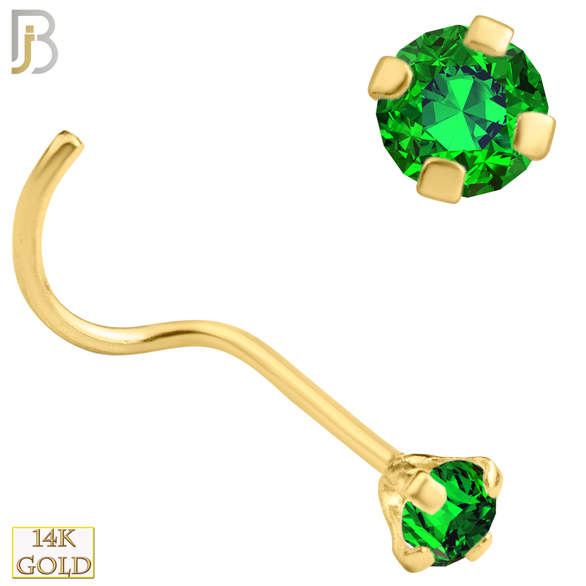 14-NR03CYE - 20g 14k Yellow Gold Nose Screw with Emerald Colored CZ image 3