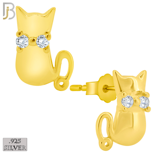 925-ES202 - Push Back - .925 Sterling Silver Cat Design Earring Stud with Clear Zircon image 2