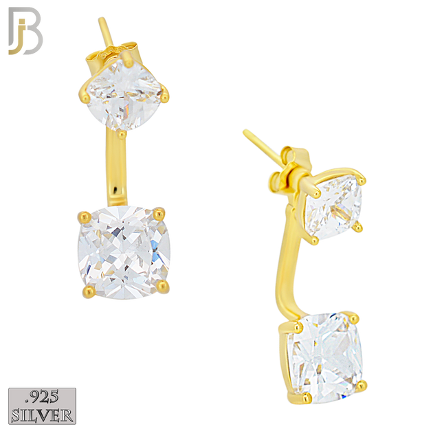 925-ES468 - 925 Sterling Silver Double Curvy Square CZ in Prong Set Push Back L-Dangle Earring image 1