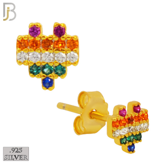 925-ES228S – 925 Sterling Silver Pixelated Heart Design Earring Stud with Multi Colored Zircon image 2