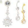 N009 - 316L Stainless Steel Dangling Prong Setting Flower Zircon Design Belly Ring with 4mm Screw Ball image 0