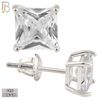 925-ES80-SC - .925 Sterling Silver Screw Back Stud Earrings with Square Clear Zircon in Casting Prong Setting image 0
