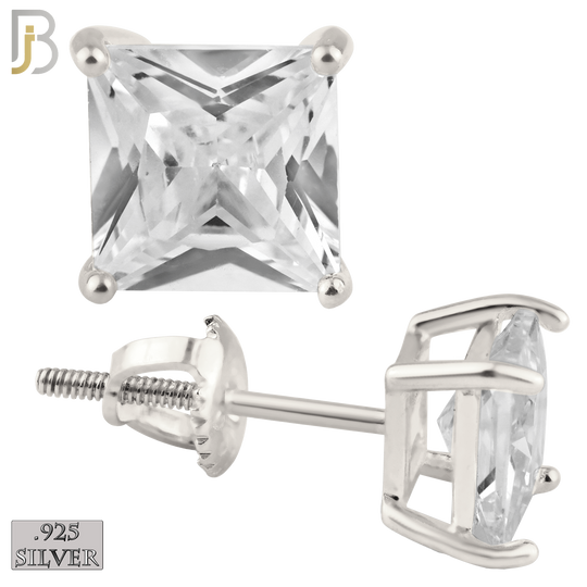 925-ES80-SC - .925 Sterling Silver Screw Back Stud Earrings with Square Clear Zircon in Casting Prong Setting image 0