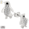 925-ES303 - .925 Sterling Silver Penguin with Zircon Design Stud Earrings image 1
