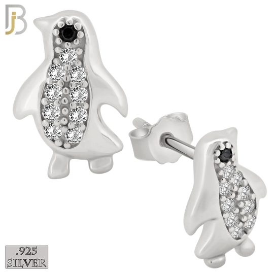 925-ES303 - .925 Sterling Silver Penguin with Zircon Design Stud Earrings image 1