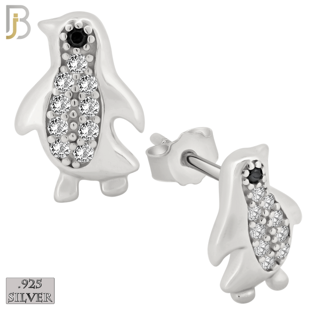 925-ES303 - .925 Sterling Silver Penguin with Zircon Design Stud Earrings image 1