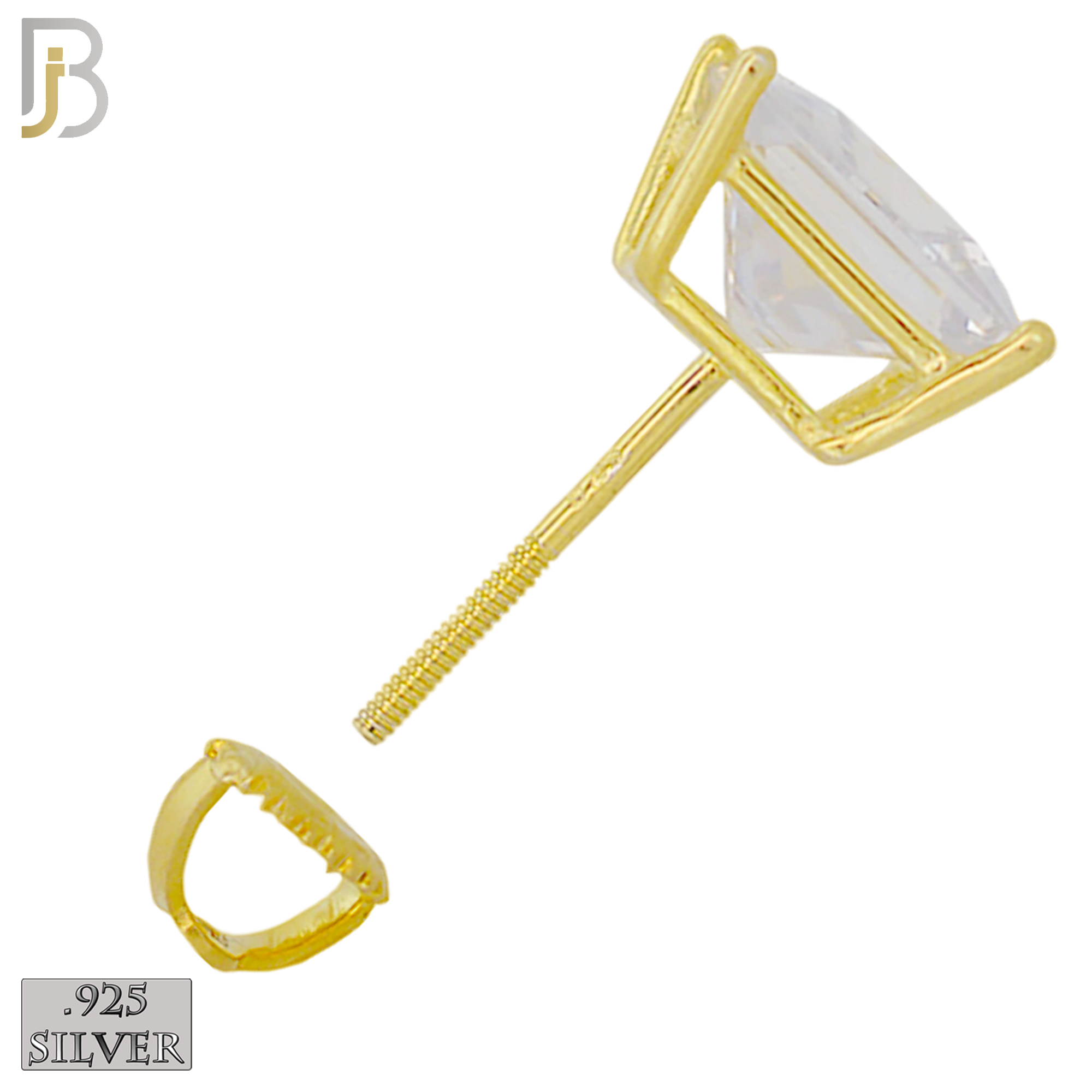 925-ES80-GC - .925 Sterling Silver Screw Back Stud Earrings with Square Clear Zircon in Casting Prong Setting image 1