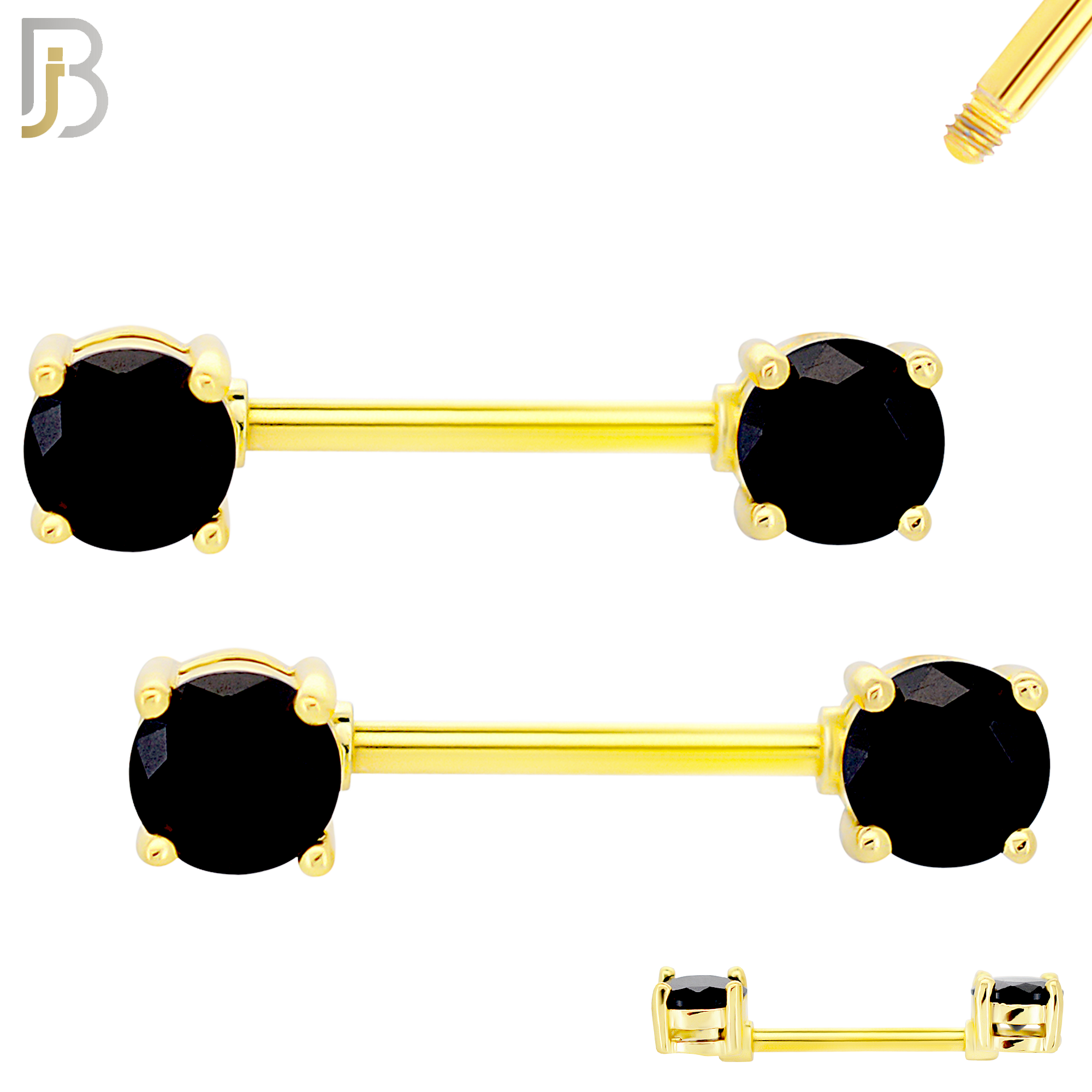 NP02G - 316L Surgical Steel Gold Plated Screw Prong Round Zircon Nipple Ring Piercing image 5