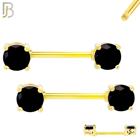 NP02G - 316L Surgical Steel Gold Plated Screw Prong Round Zircon Nipple Ring Piercing image 5