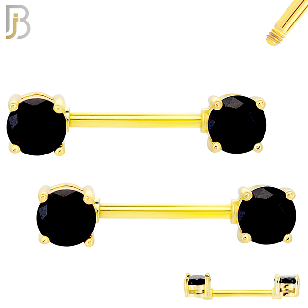 NP02G - 316L Surgical Steel Gold Plated Screw Prong Round Zircon Nipple Ring Piercing image 5