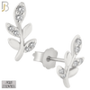 925-ES262 - .925 Sterling Silver Vine Leaf with Zircon Design Earrings Stud image 1