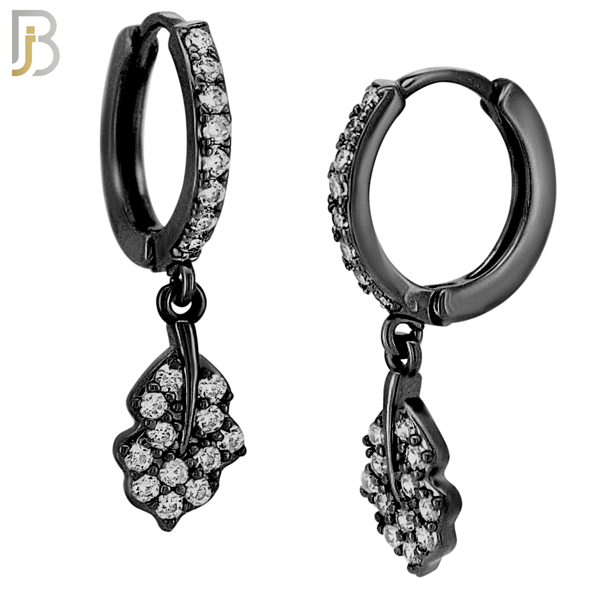 ES105 - 316L Stainless Steel Dangling Leaf with Zircon Huggies Clip On image 2