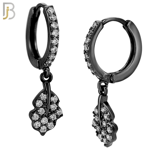 ES105 - 316L Stainless Steel Dangling Leaf with Zircon Huggies Clip On image 2