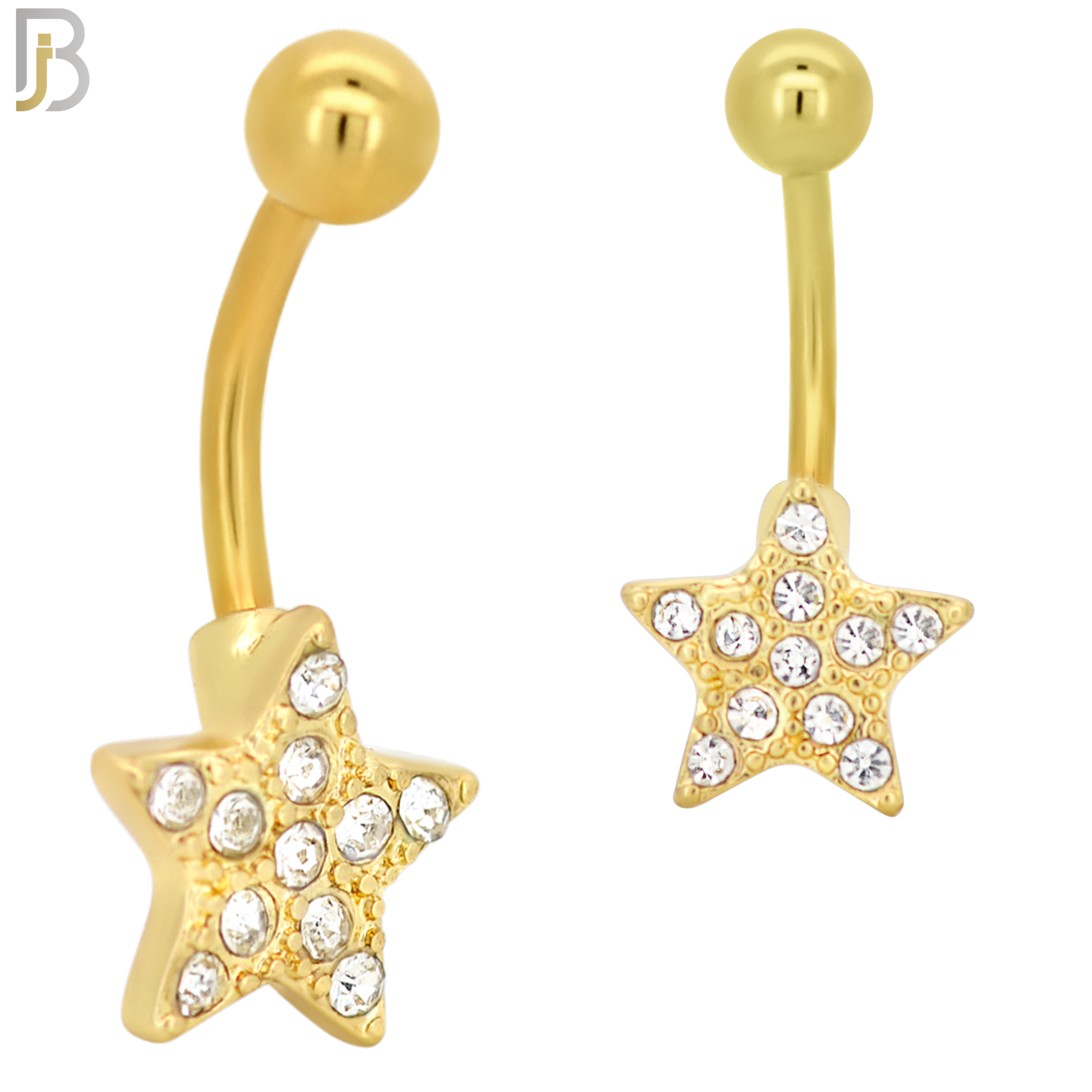 NB18 - 316L Stainless Steel Star Zircon  Banana Belly Navel Ring image 2