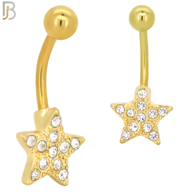 NB18 - 316L Stainless Steel Star Zircon  Banana Belly Navel Ring image 2