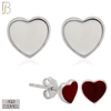 925-ES440 - 925 Sterling Silver Pink Enamel Heart Stud Earring - Push Back image 0
